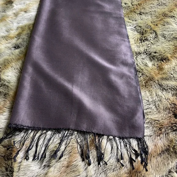 Men-Women New Brown Plain Reversible 100% Silk/Shawl/Scarf - Picture 5 of 7
